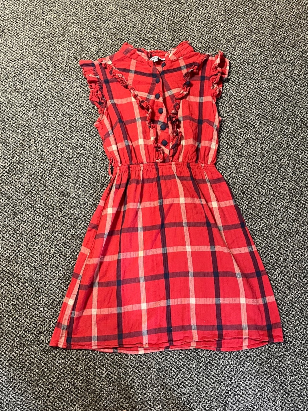 Vintage y2k Tramp Women's Dress Cottagecore Country Red Plaid Medium Ruffle